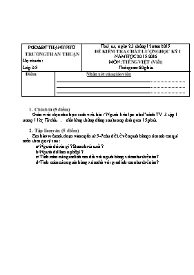 Kiểm tra chất lượng học kỳ I môn Tiếng Việt Lớp 3 - Năm học 2015-2016 - Trường Tiểu học An Thuận